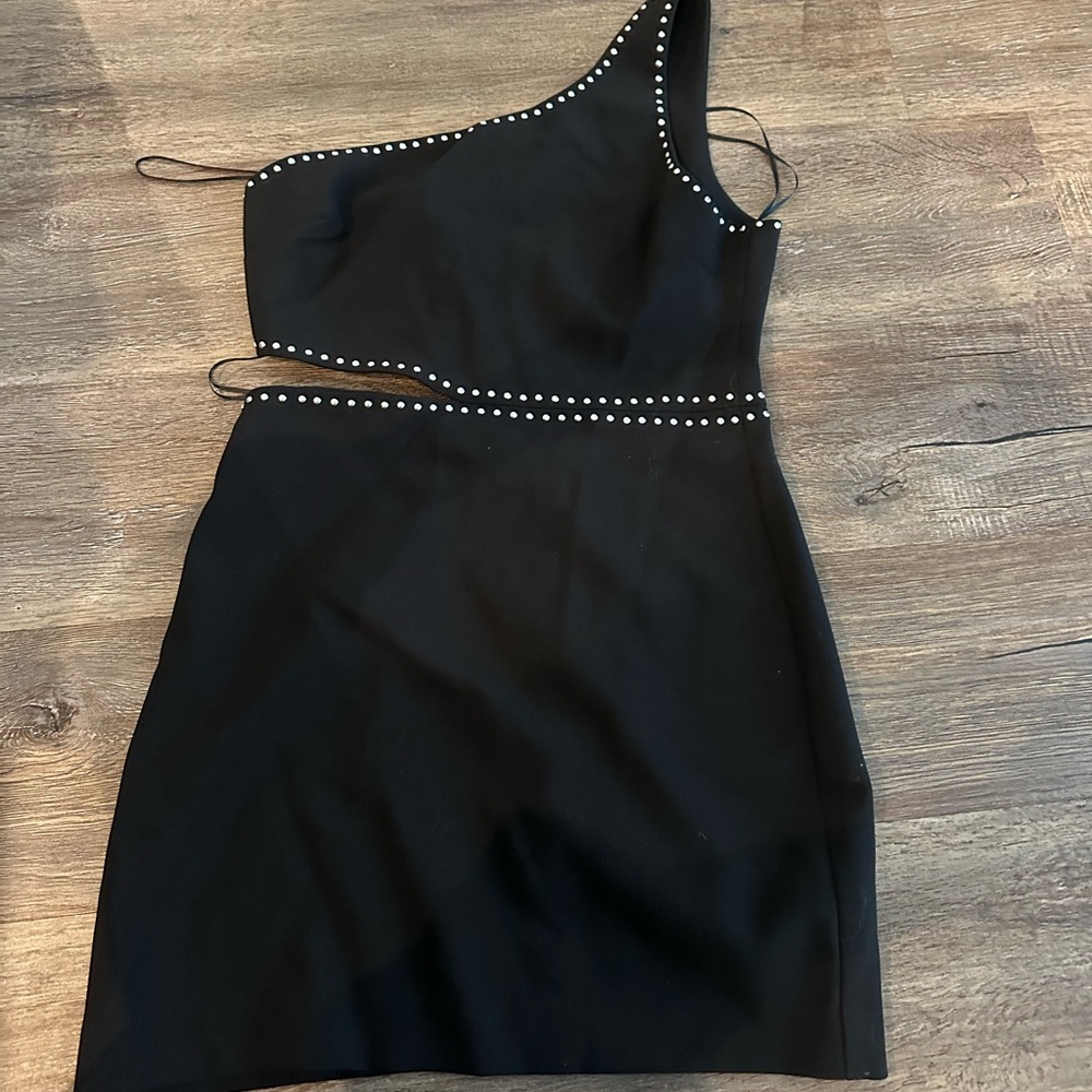 Likely Black One-Shoulder Dress with Studded Accents
